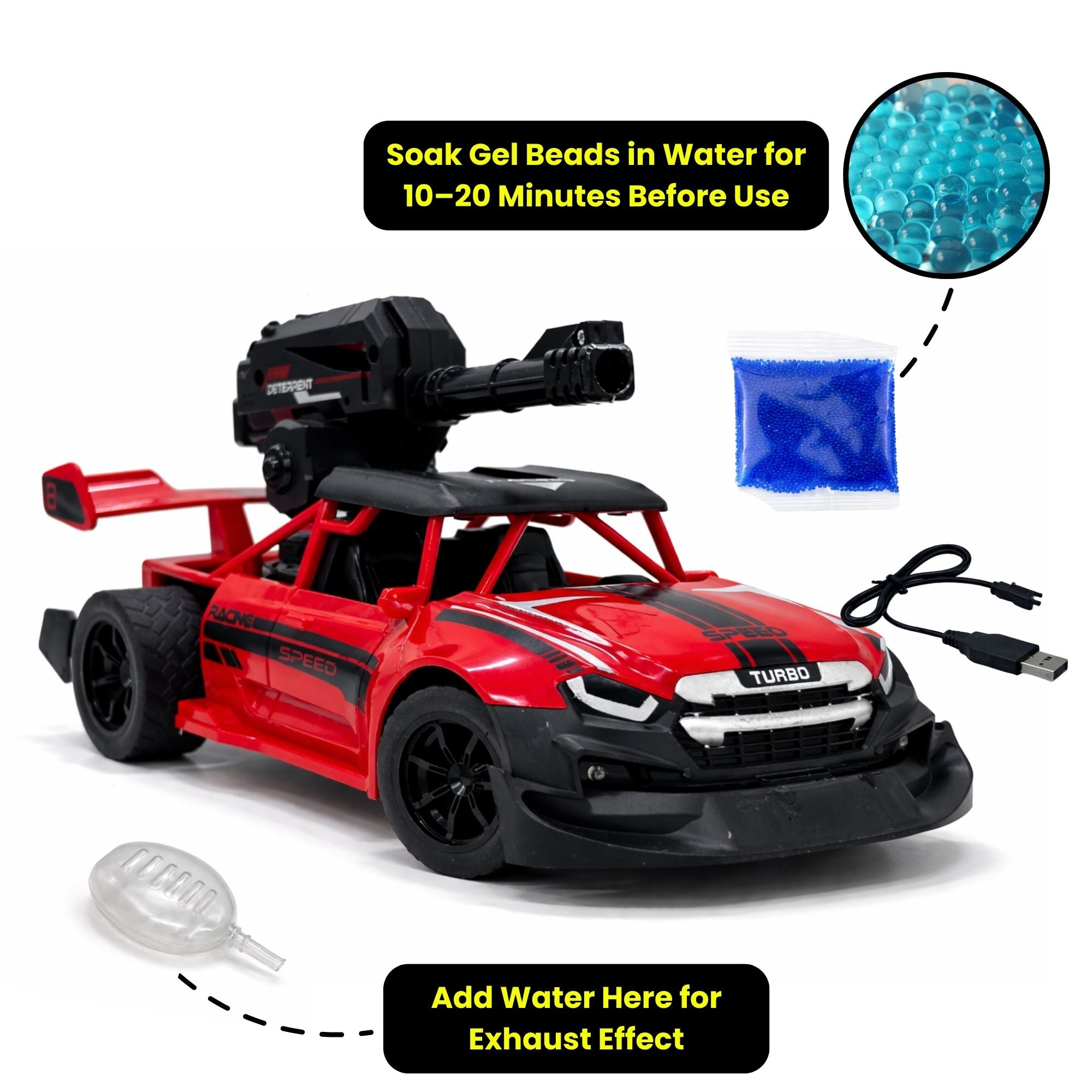 TOYTALES High Speed Gel Water Bomb Blaster Remote Control Car with Smoke & LED Lights
