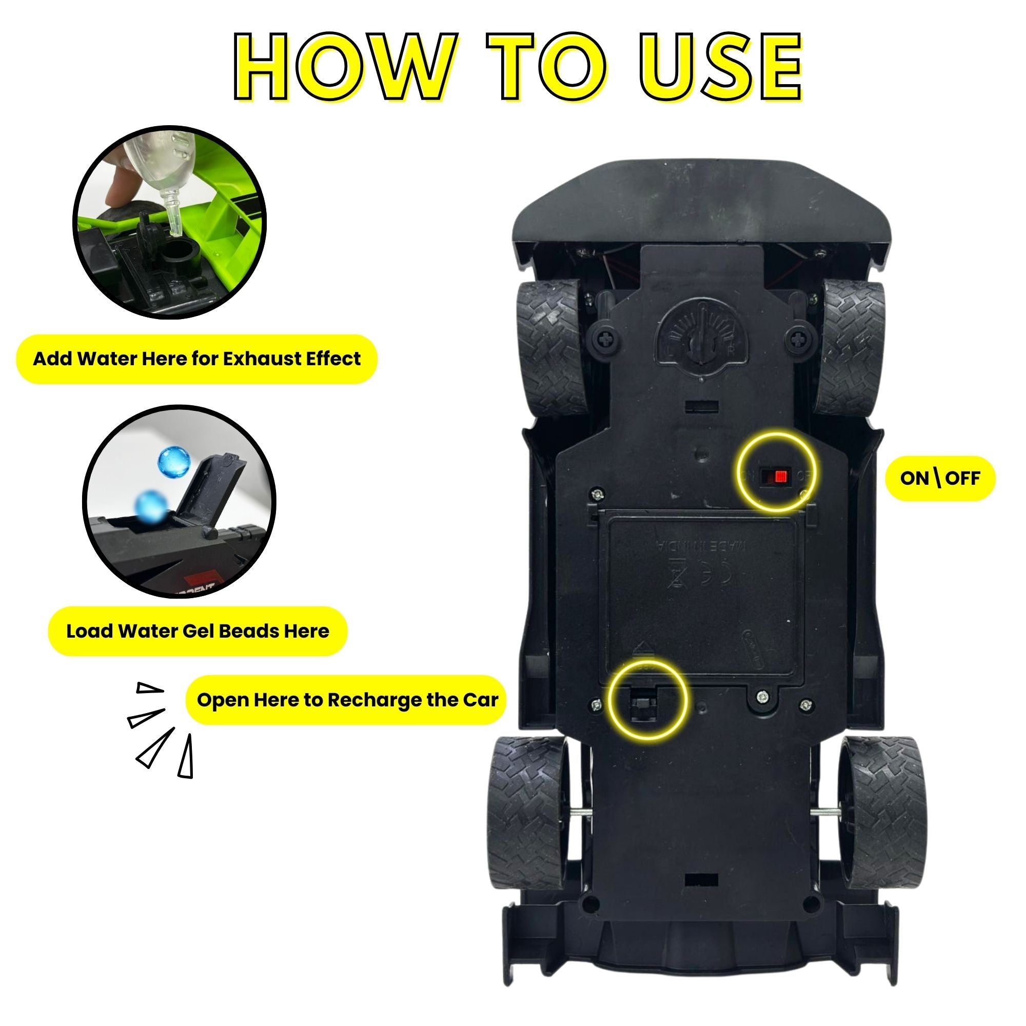 TOYTALES High Speed Gel Water Bomb Blaster Remote Control Car with Smoke & LED Lights