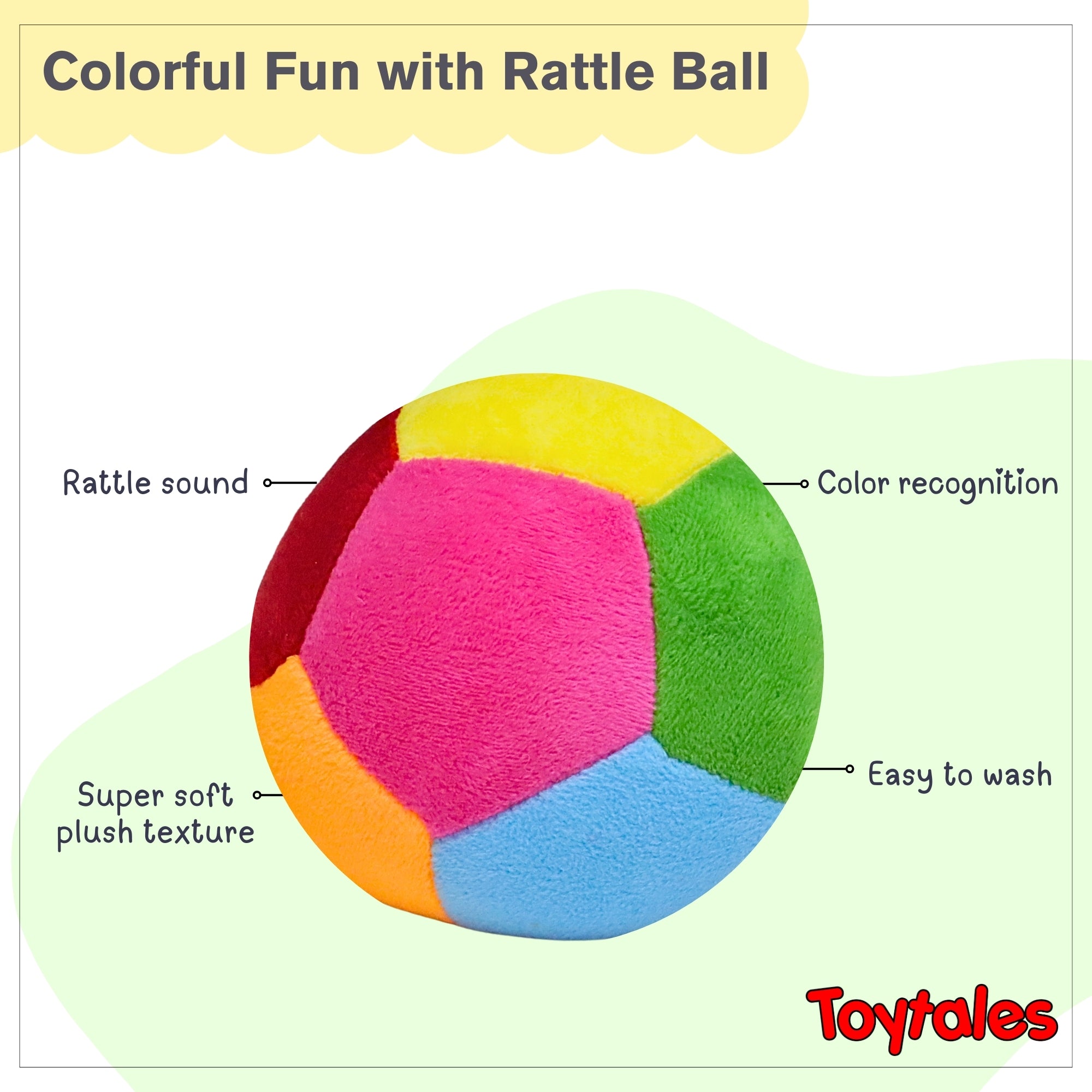 TOYTALES Plush Rattle Ball – Soft Colorful Baby Toy 14cm