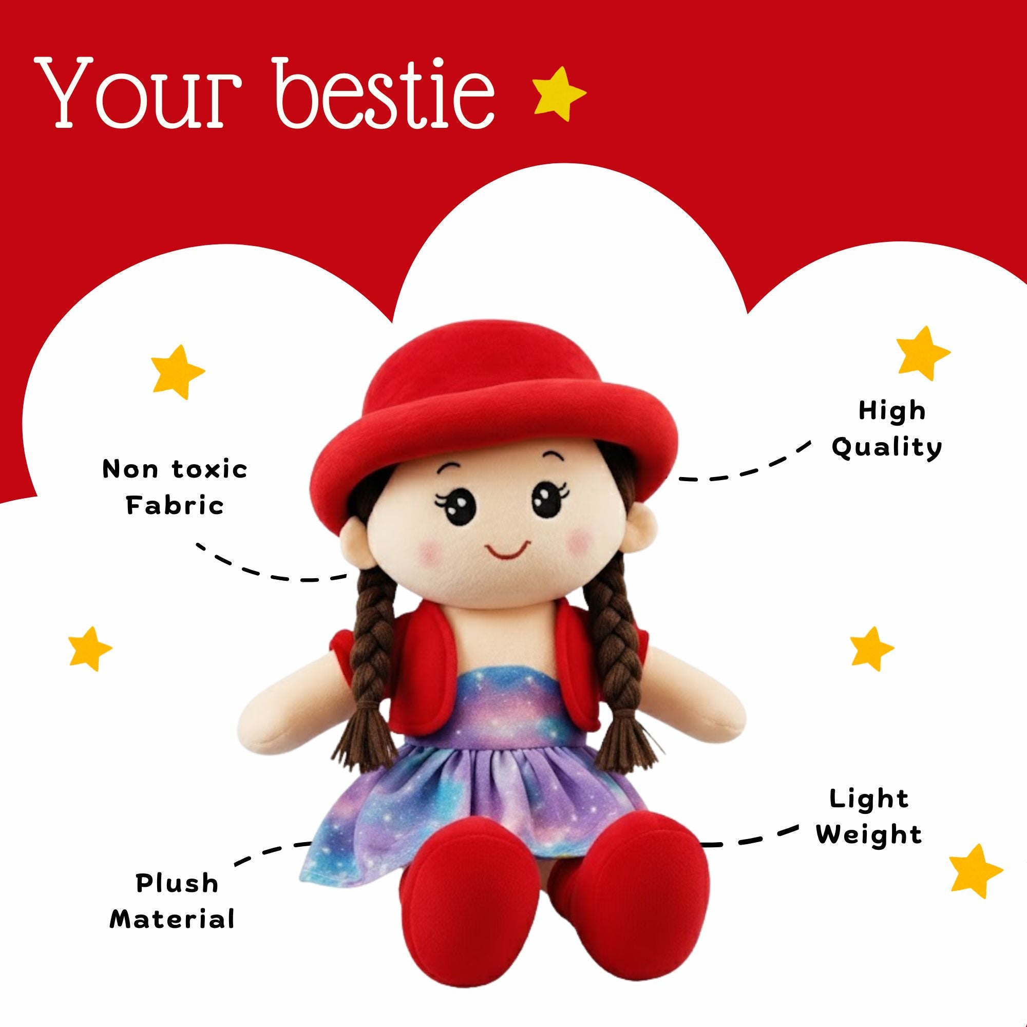 TOYTALES Cap Doll Soft Plush Doll | Stuffed Toy 60cm, Assorted Colors