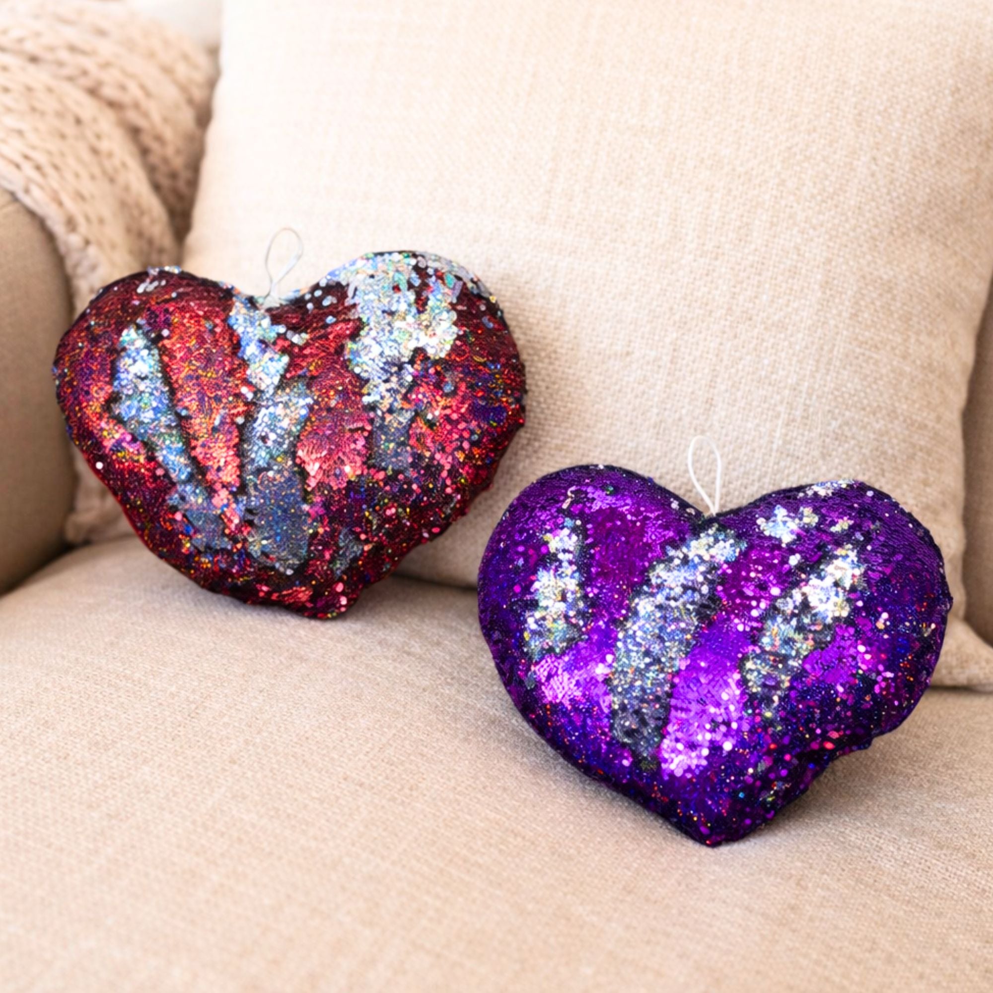 TOYTALES Sequin Heart Cushion | Multicolor Soft Plush Pillow 35cm (Pack of 1)
