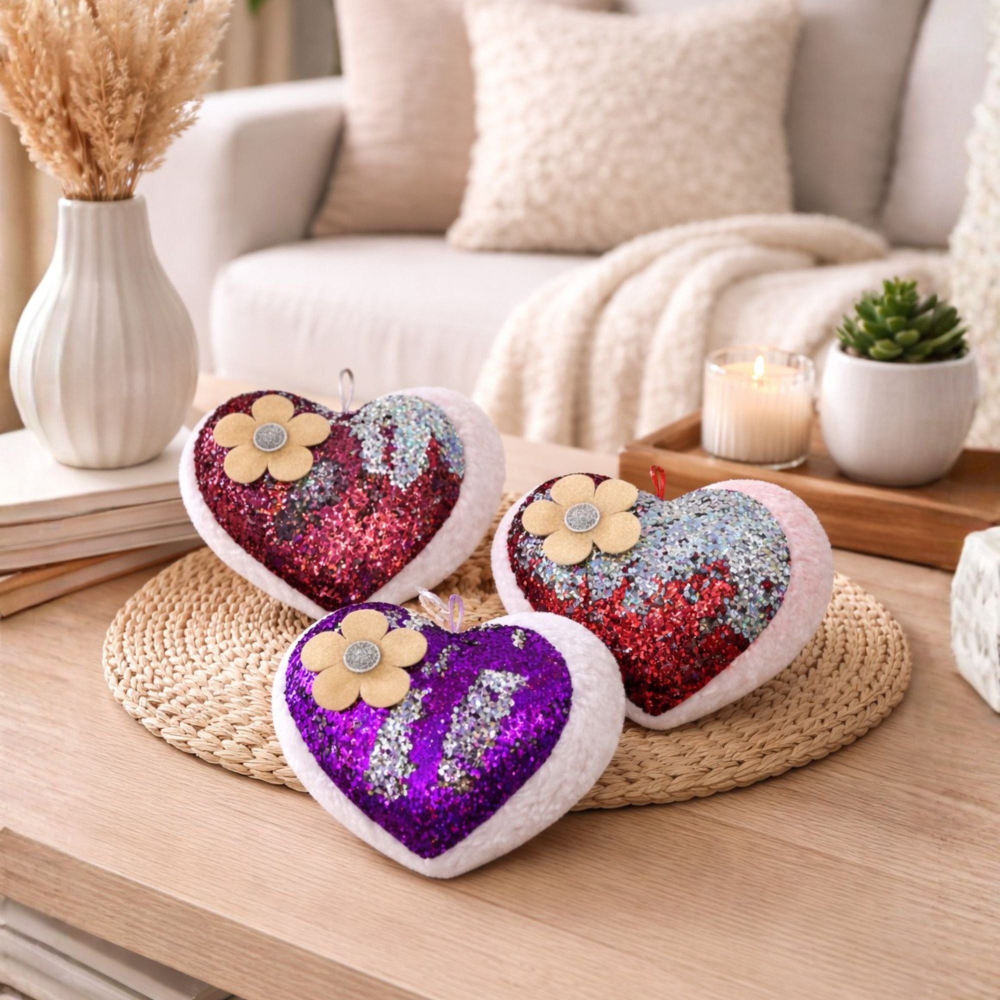 TOYTALES Reversible Sequin Heart Cushion Plush Decorative Pillow (Pack of 1)
