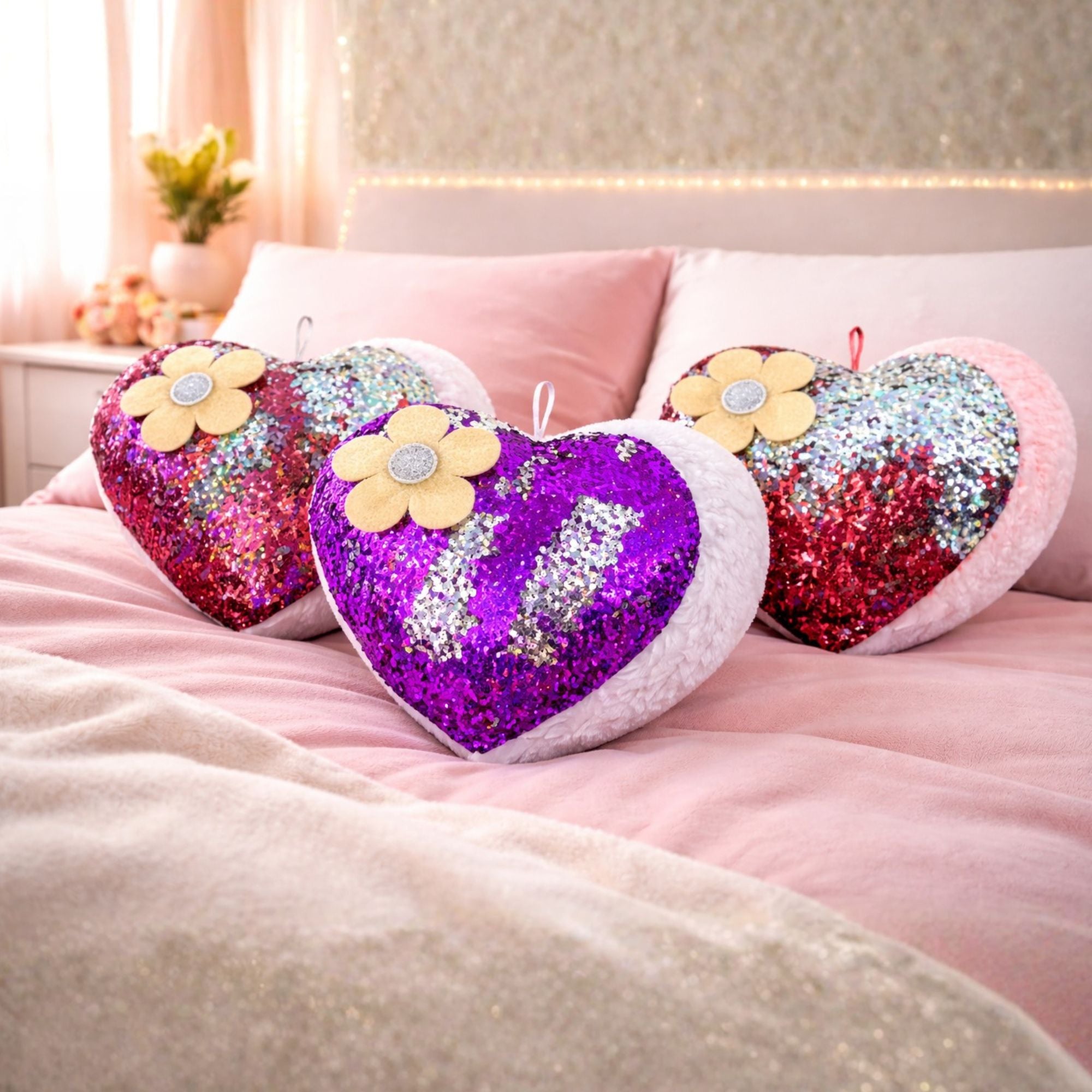 TOYTALES Reversible Sequin Heart Cushion Plush Decorative Pillow (Pack of 1)