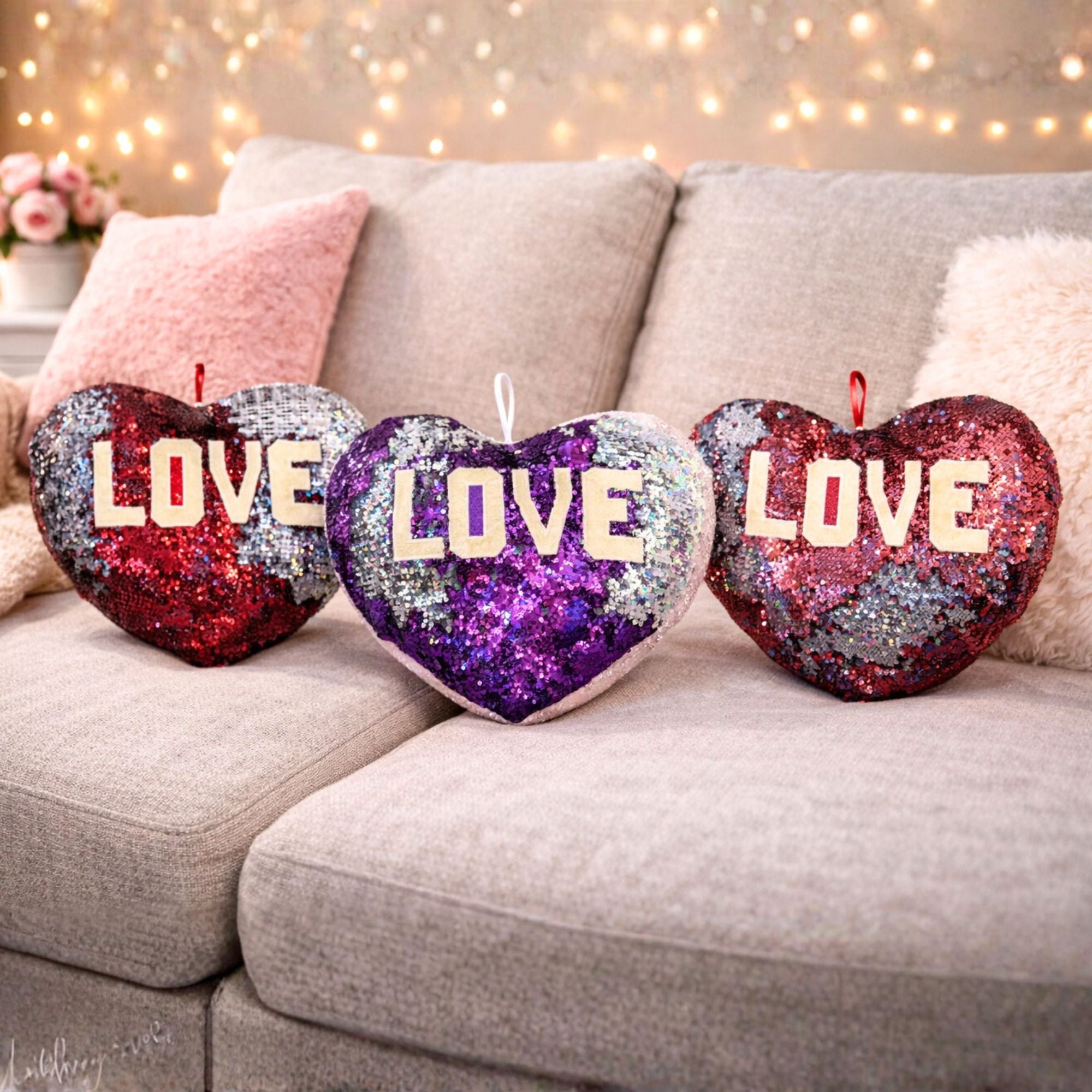 TOYTALES Reversible Sequin Heart Cushion | Soft Plush Decorative Pillow (Pack of 1)