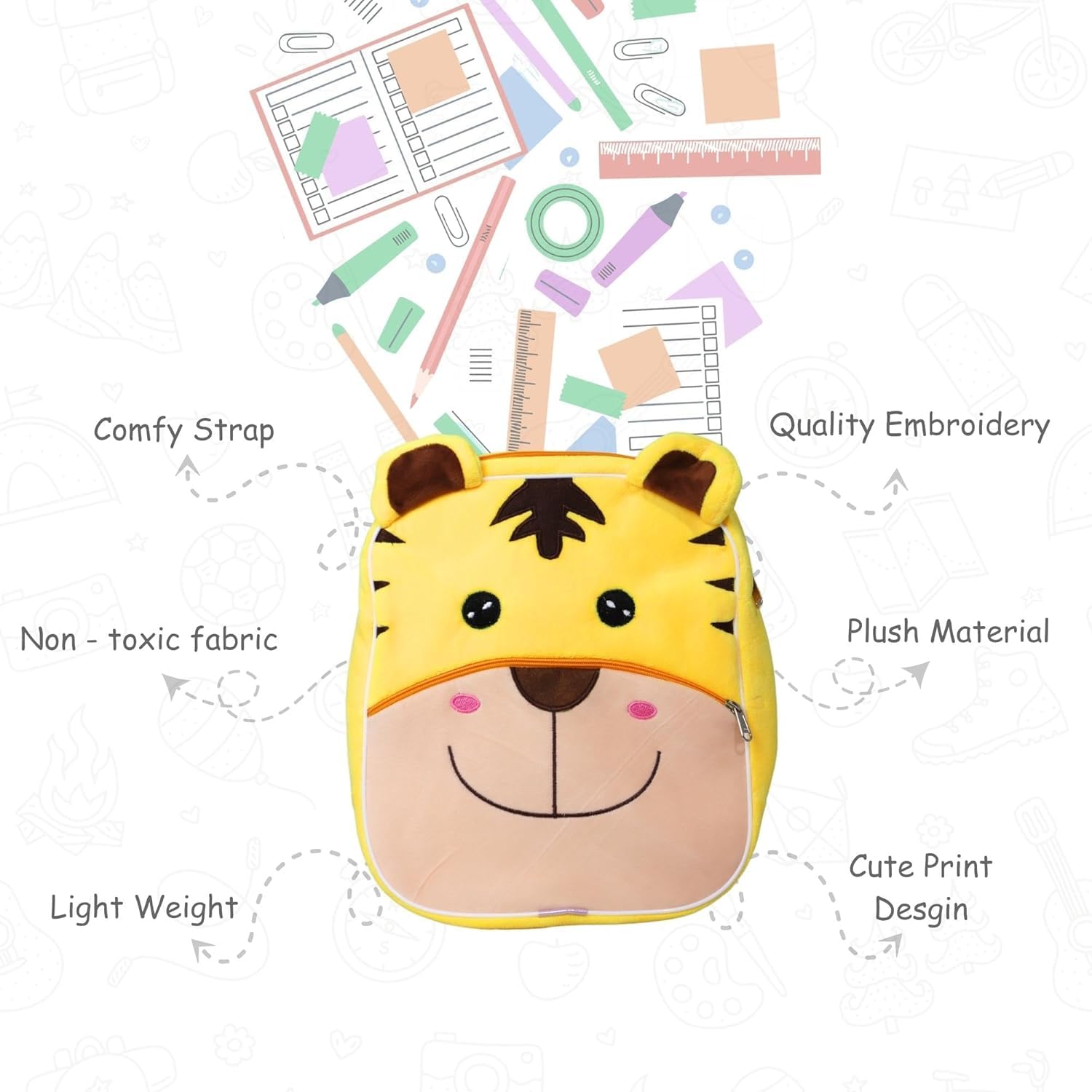 TOYTALES Tiger Plush Backpack  Soft Nursery & Travel Bag for Kids