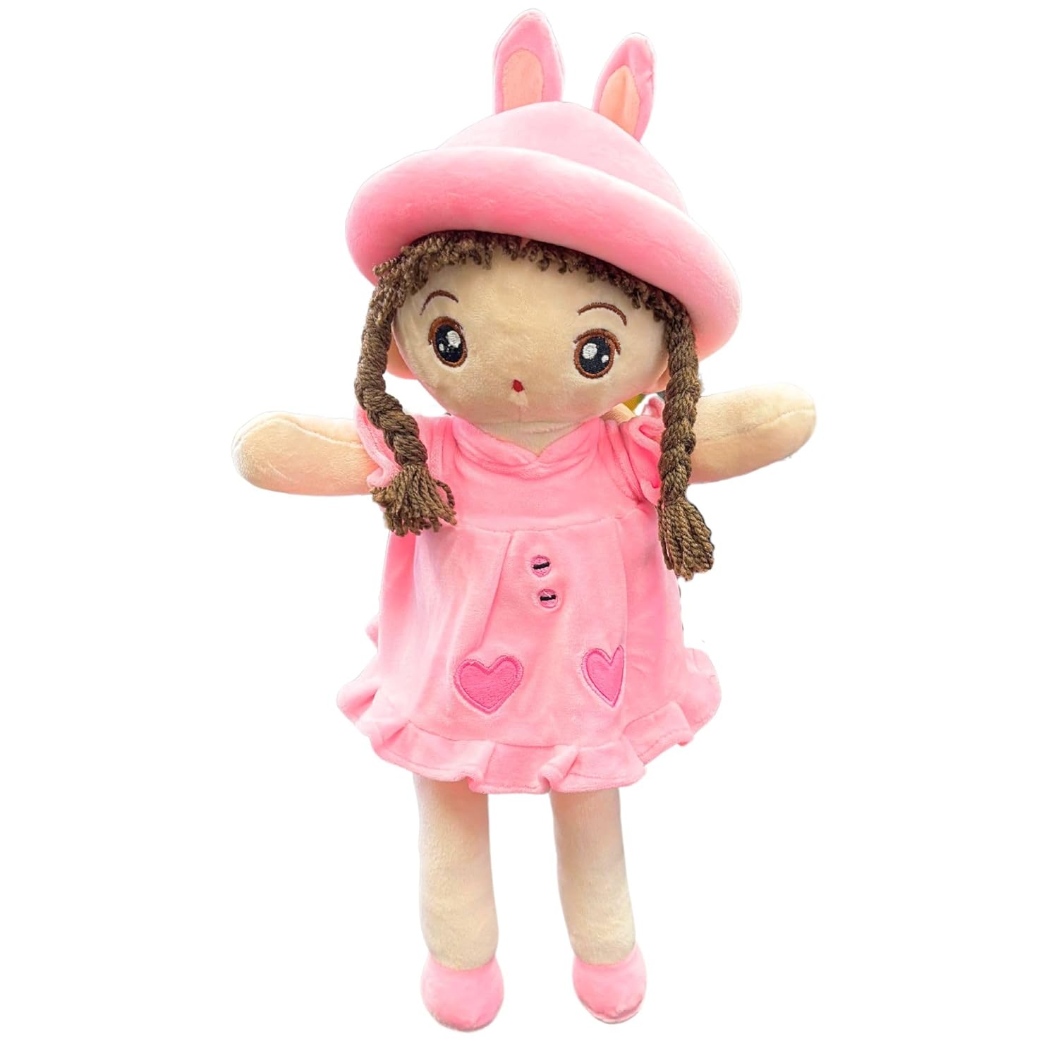 TOYTALES Soft Stuffed Doll with Bunny Hat Washable Huggable Plush Doll For Kids