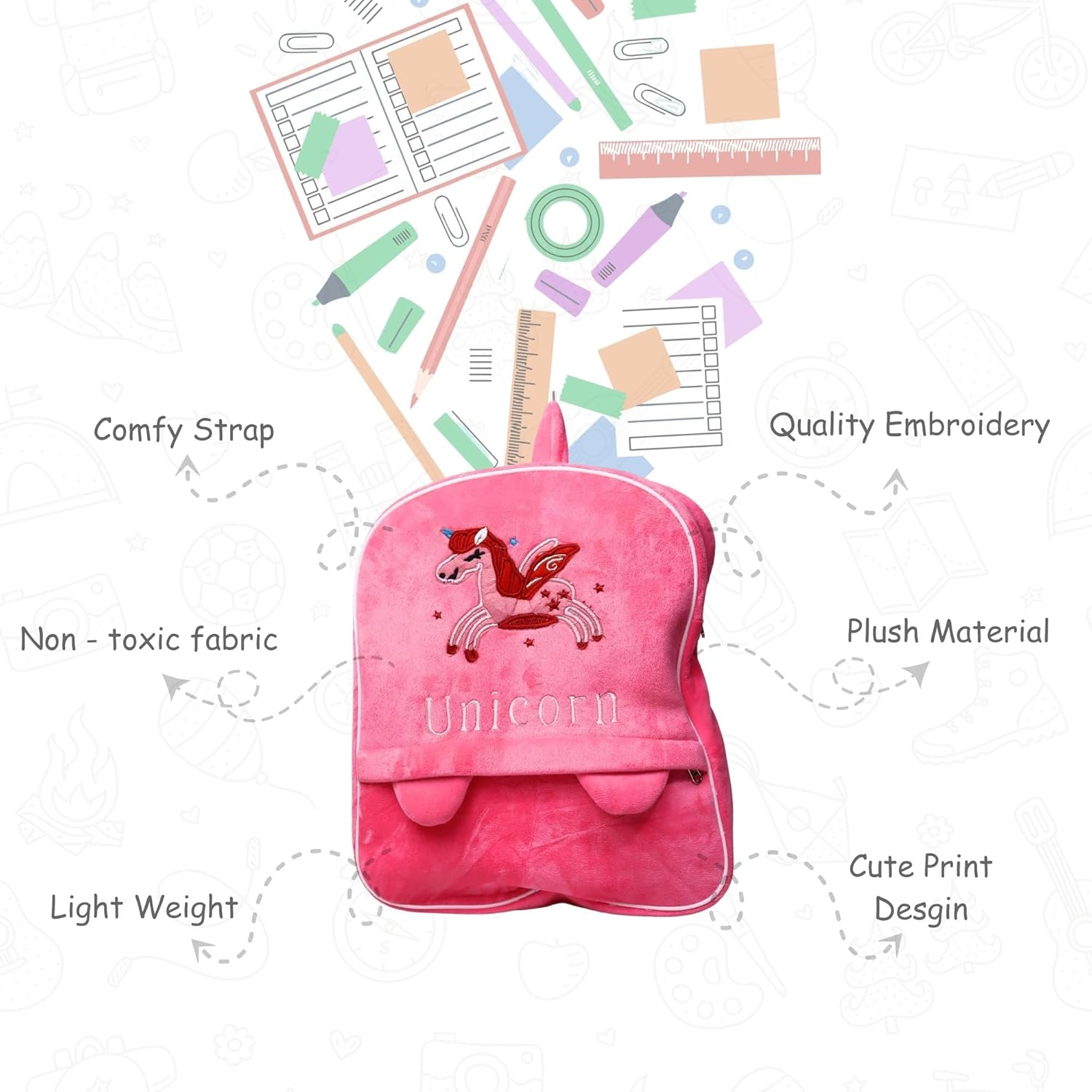 TOYTALES Unicorn Plush Backpack Soft Velvet Nursery Bag for Kids