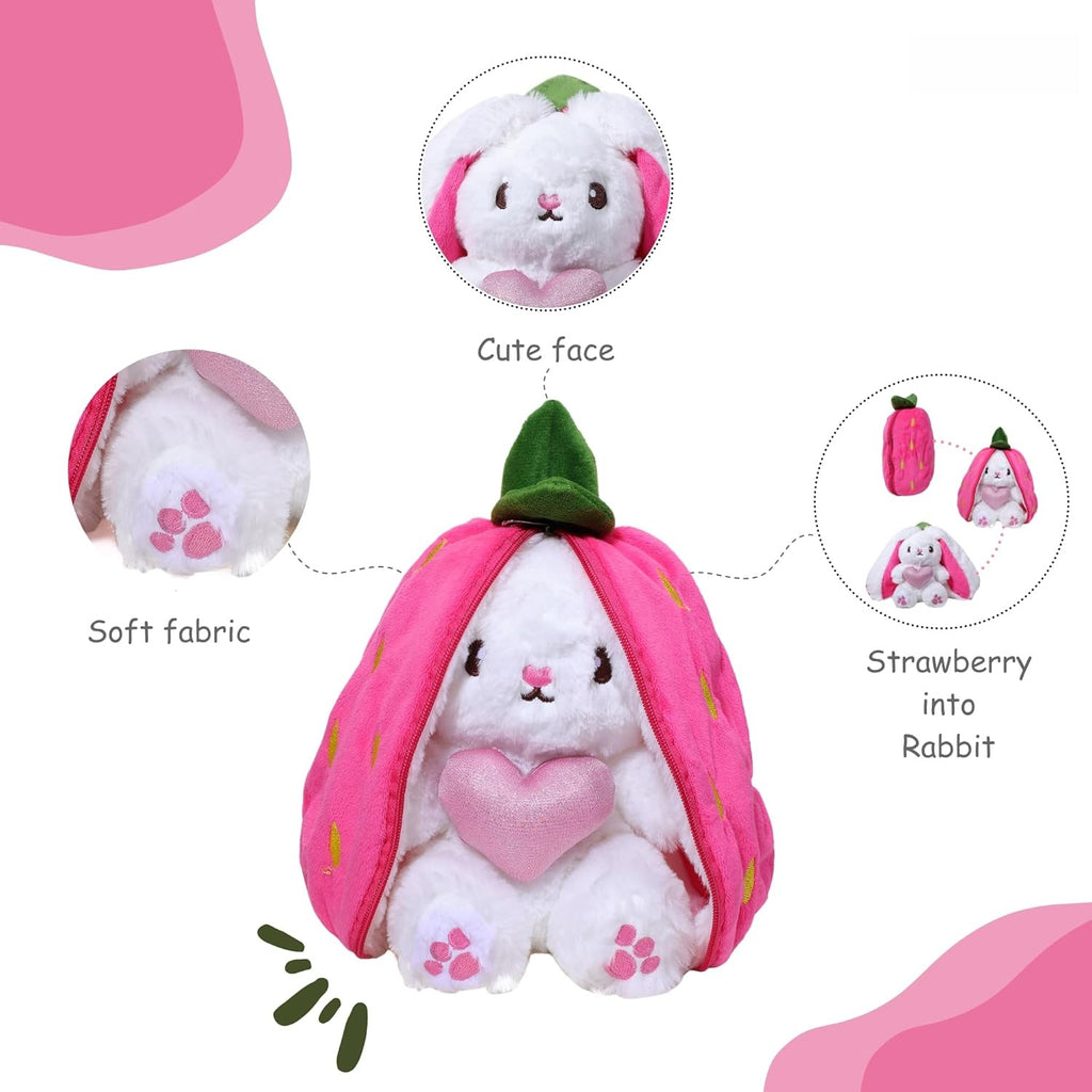 TOYTALES Reversible Bunny Rabbit Zipper Soft Toy 35cm Strawberry Carrot Plush