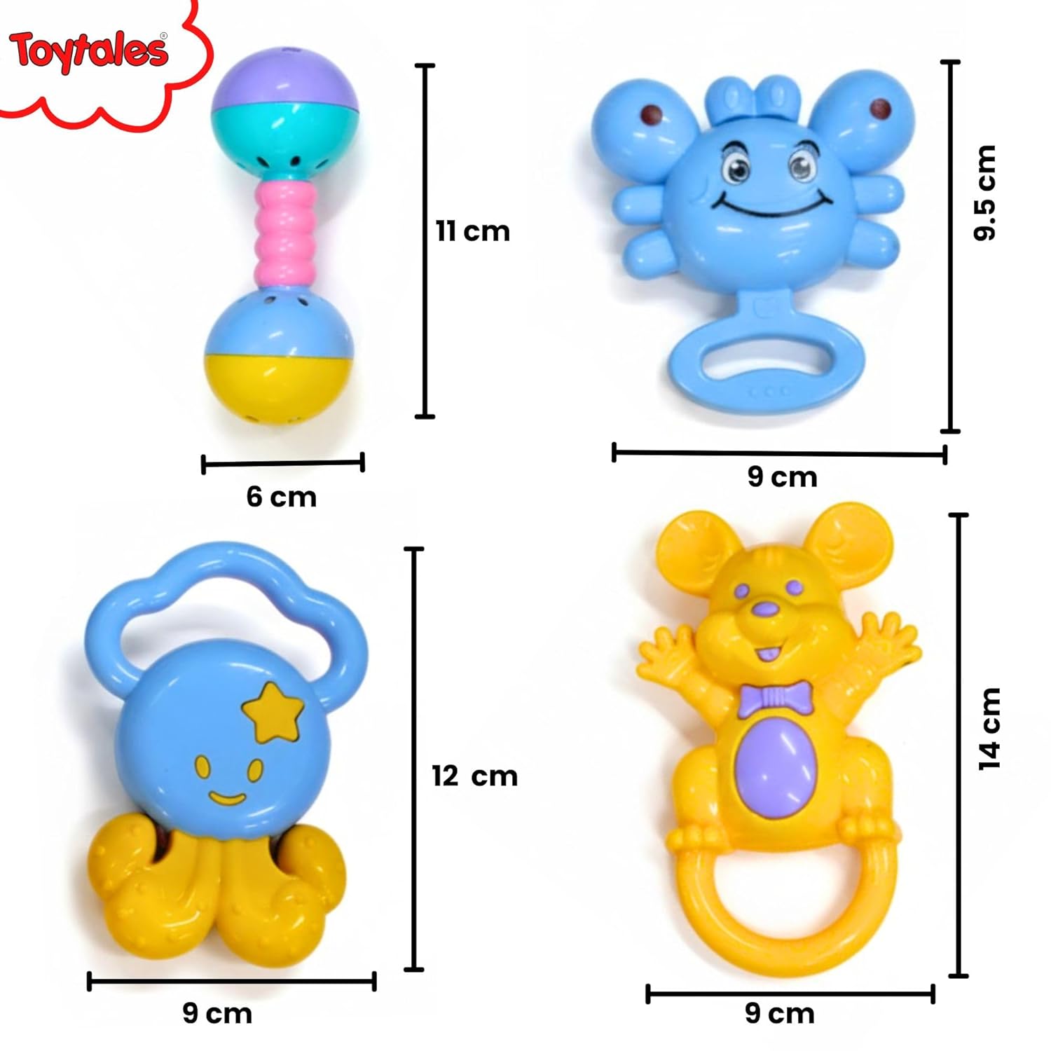TOYTALES Baby Rattle and Teether Toy Set 6 Piece Sensory Toys for Newborns