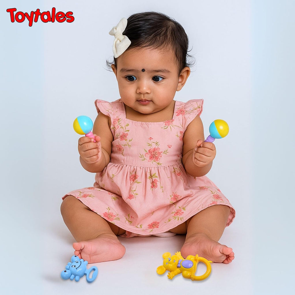 TOYTALES Baby Rattle and Teether Toy Set 4 Piece Sensory Toys for Newborns