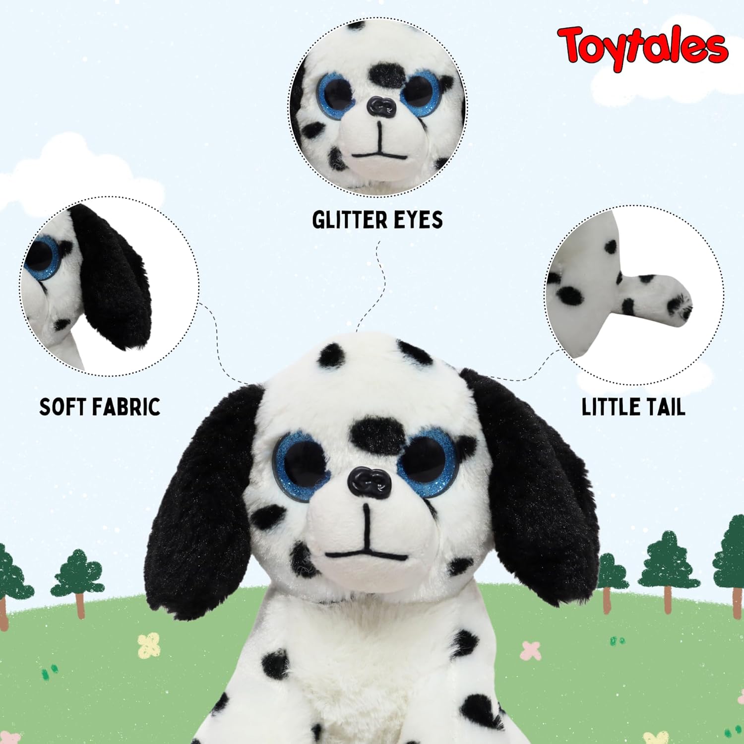 TOYTALES Black & White Dog Cuddly Puppy Soft Toy 22cm
