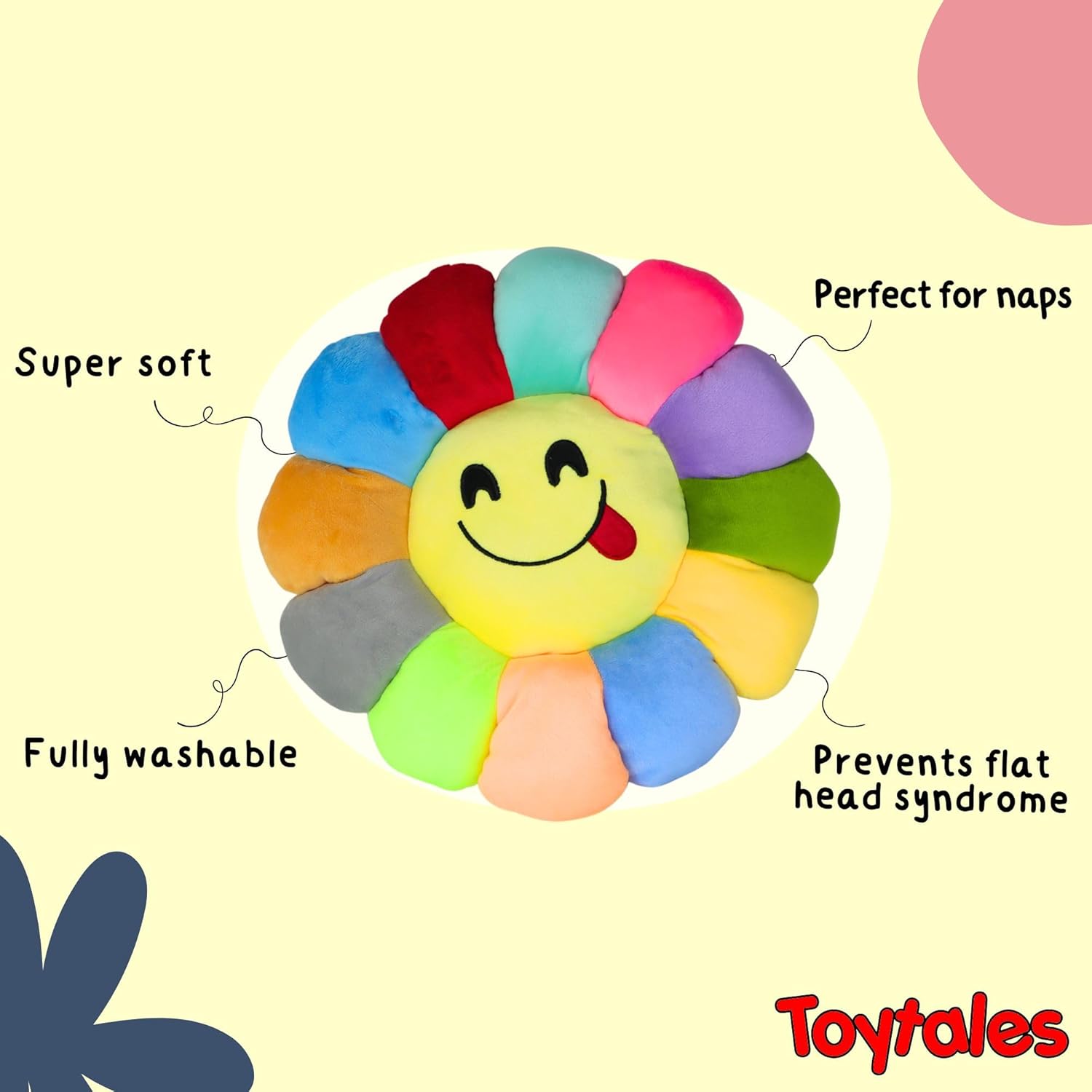 TOYTALES Emoji Flower Cushion Soft Plush Pillow With Colorful Petals (Assorted)