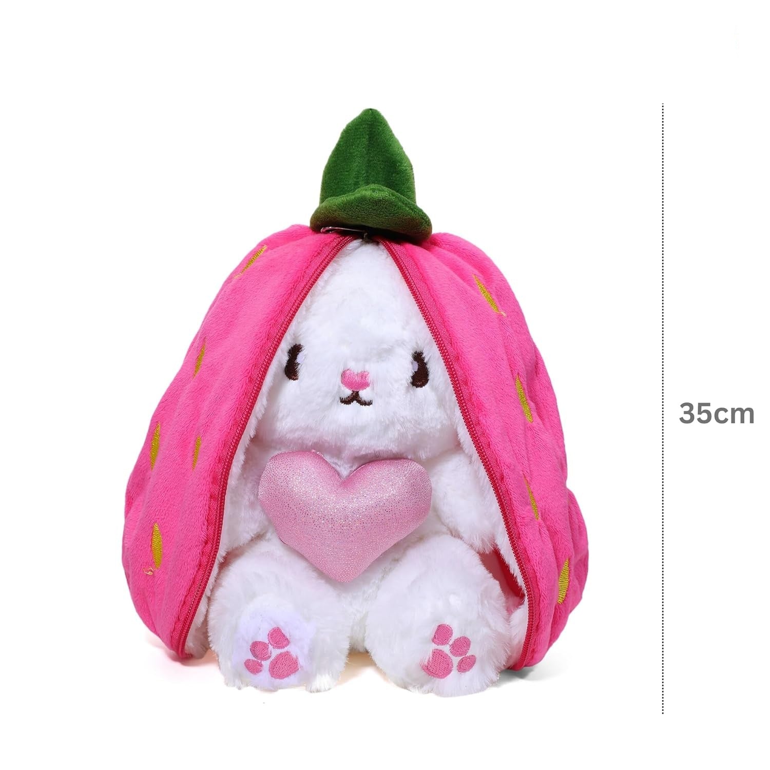 TOYTALES Reversible Bunny Rabbit Zipper Soft Toy 35cm Strawberry Carrot Plush