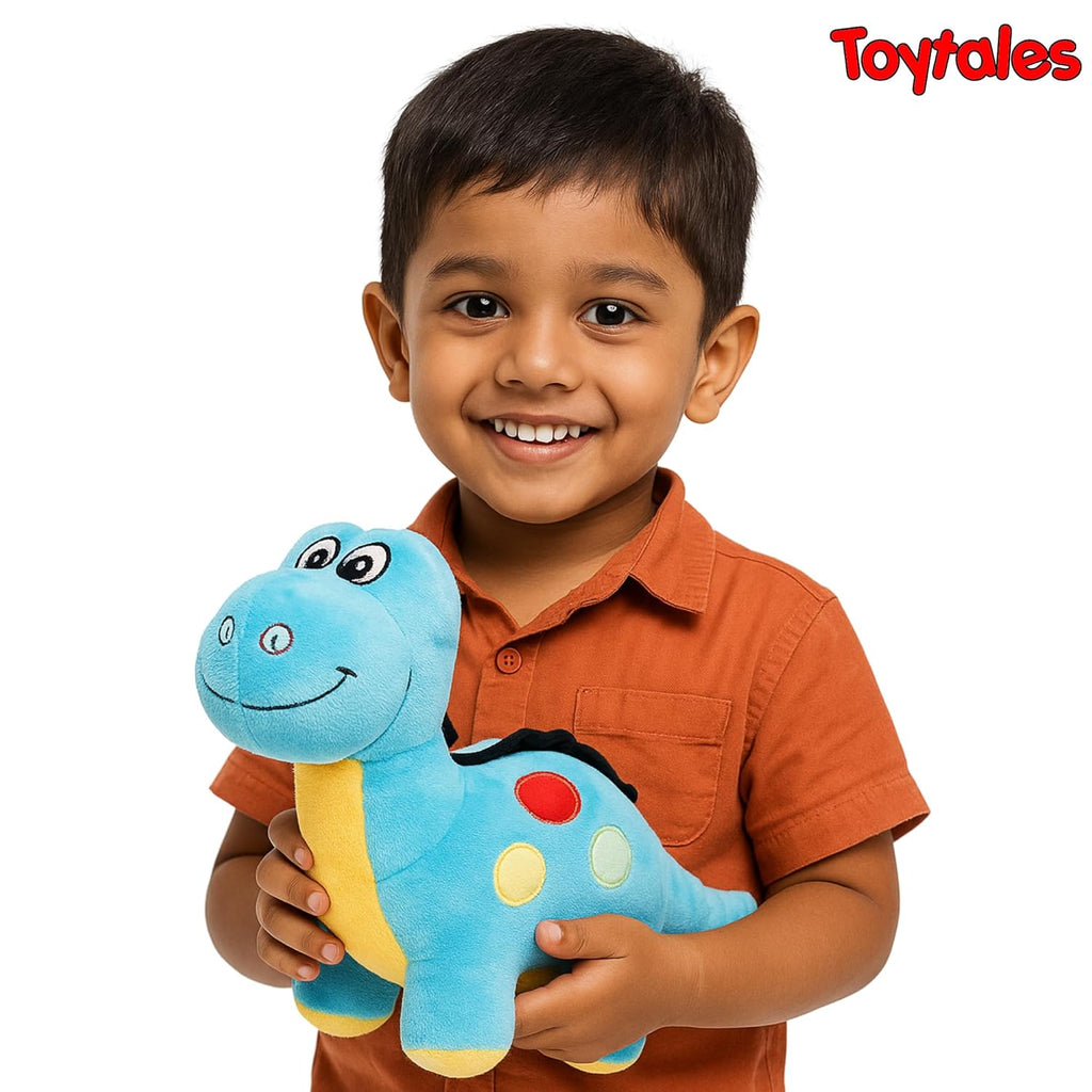 TOYTALES Blue Dino Plush Soft Toy Cute Stuffed Animal For Kids, 28CM