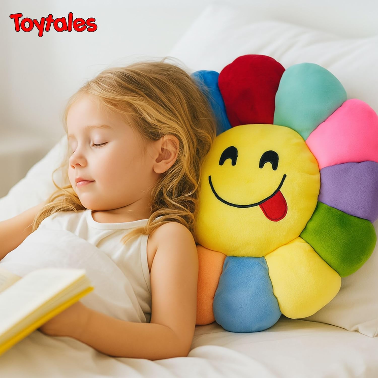 TOYTALES Emoji Flower Cushion Soft Plush Pillow With Colorful Petals (Assorted)