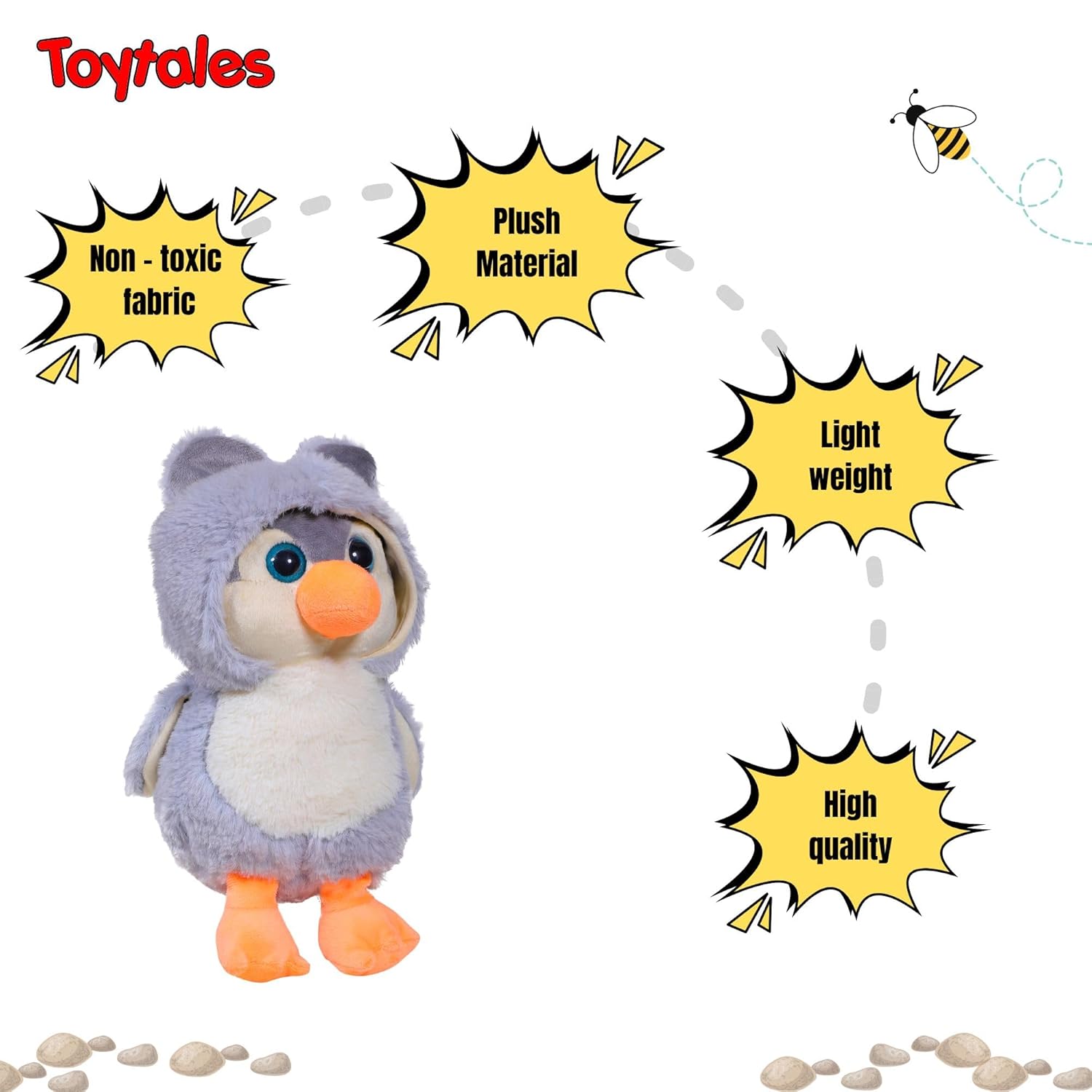 TOYTALES Penguin Soft Toy with Hoodie Plush Stuffed Animal 25cm (Assorted colors)