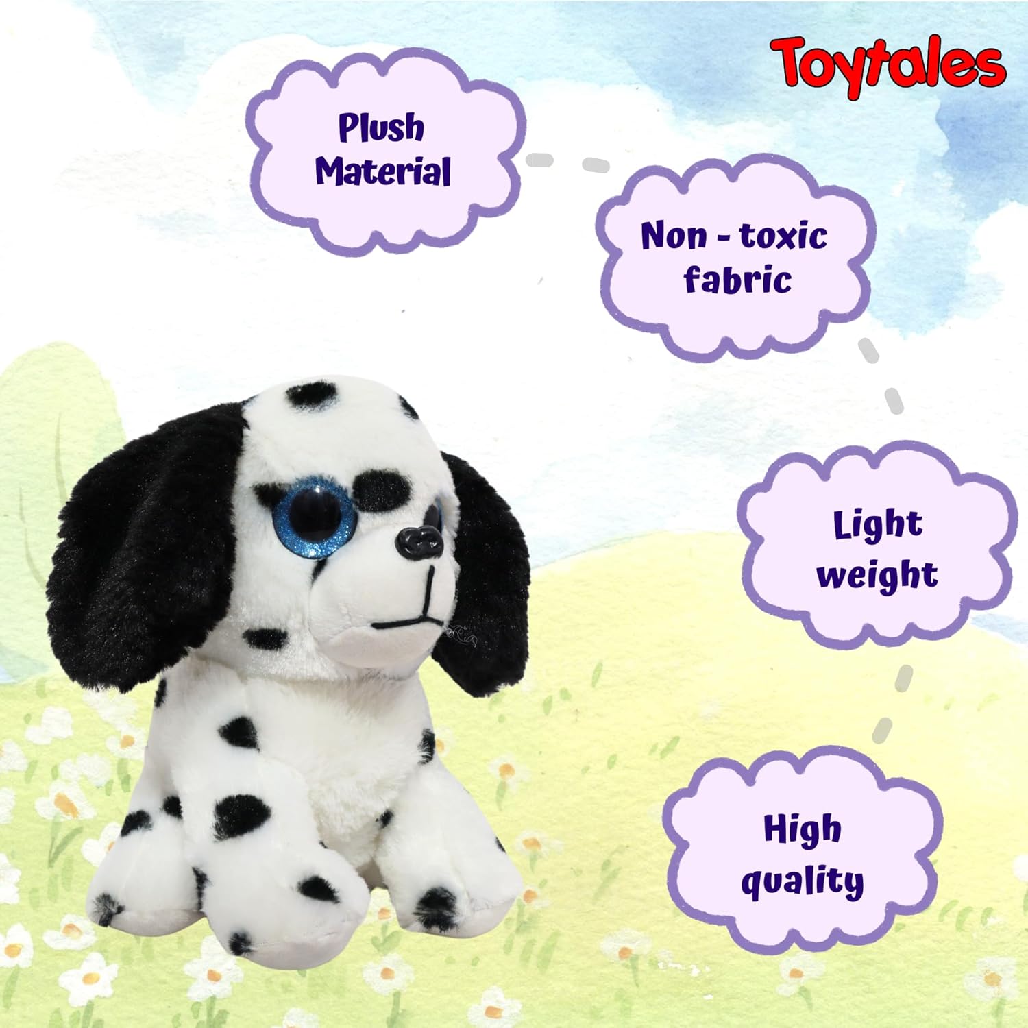 TOYTALES Black & White Dog Cuddly Puppy Soft Toy 22cm