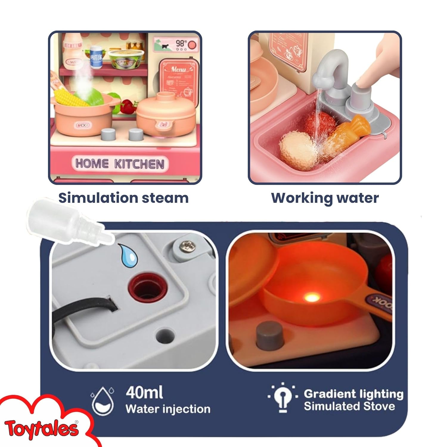 TOYTALES Kitchen Playset Interactive Cooking Toy for Kids