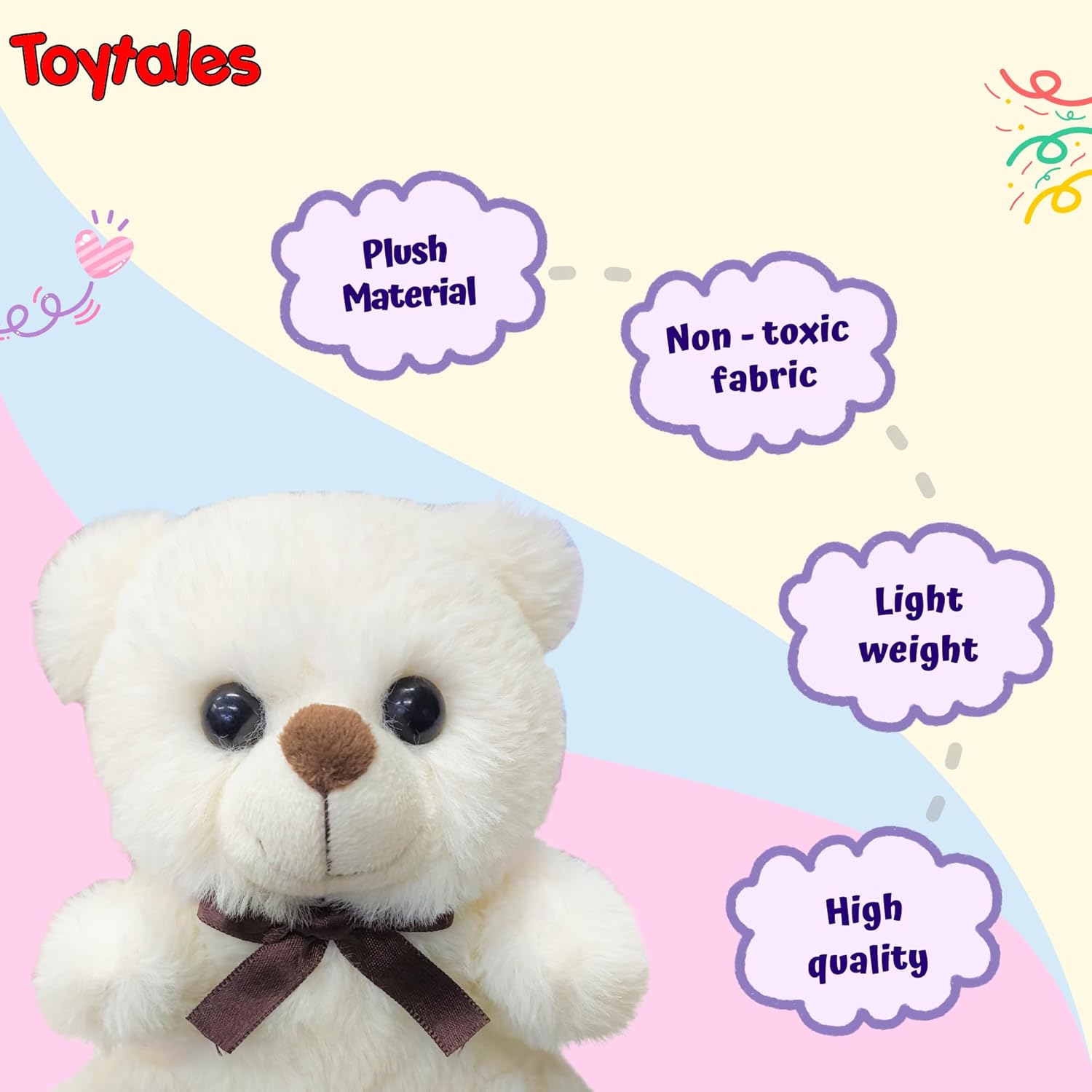 TOYTALES Teddy Bear Soft Toy  – Cream, 25cm