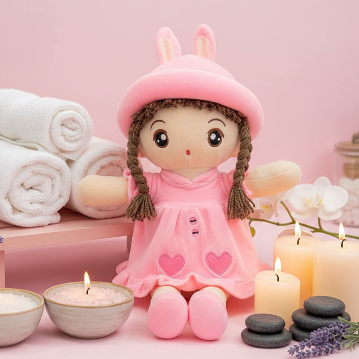 TOYTALES Soft Stuffed Doll with Bunny Hat Washable Huggable Plush Doll For Kids