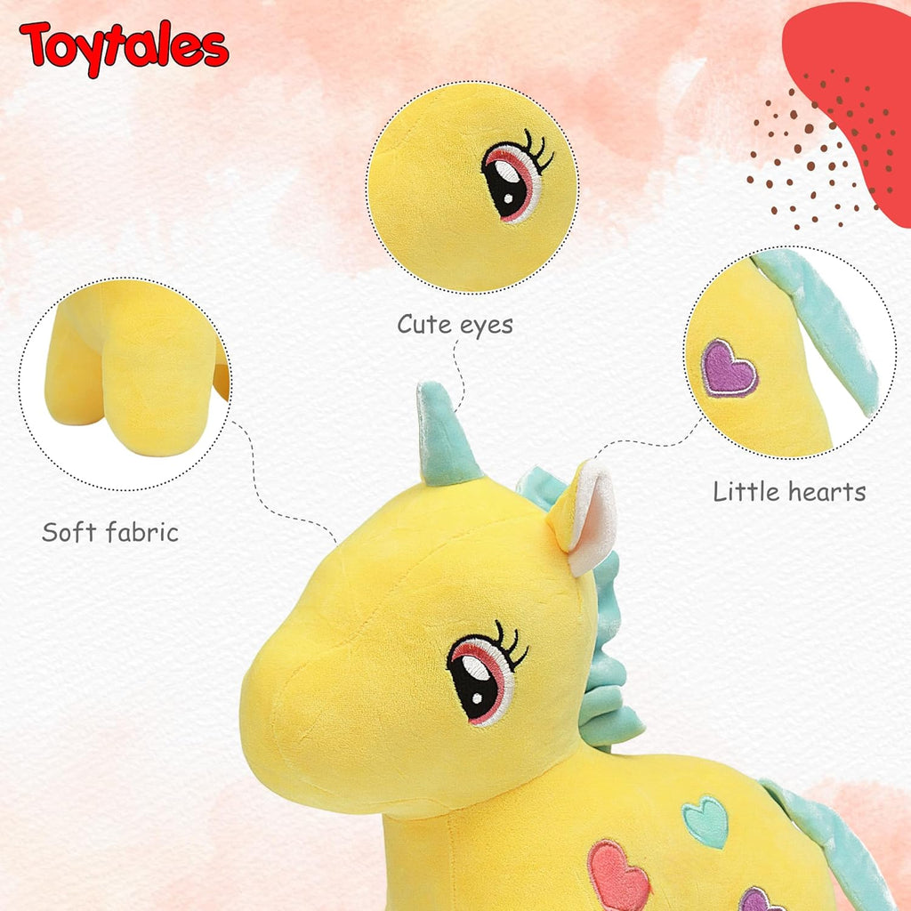 TOYTALES Unicorn Soft Toy 25cm Yellow Huggable Plush for Kids