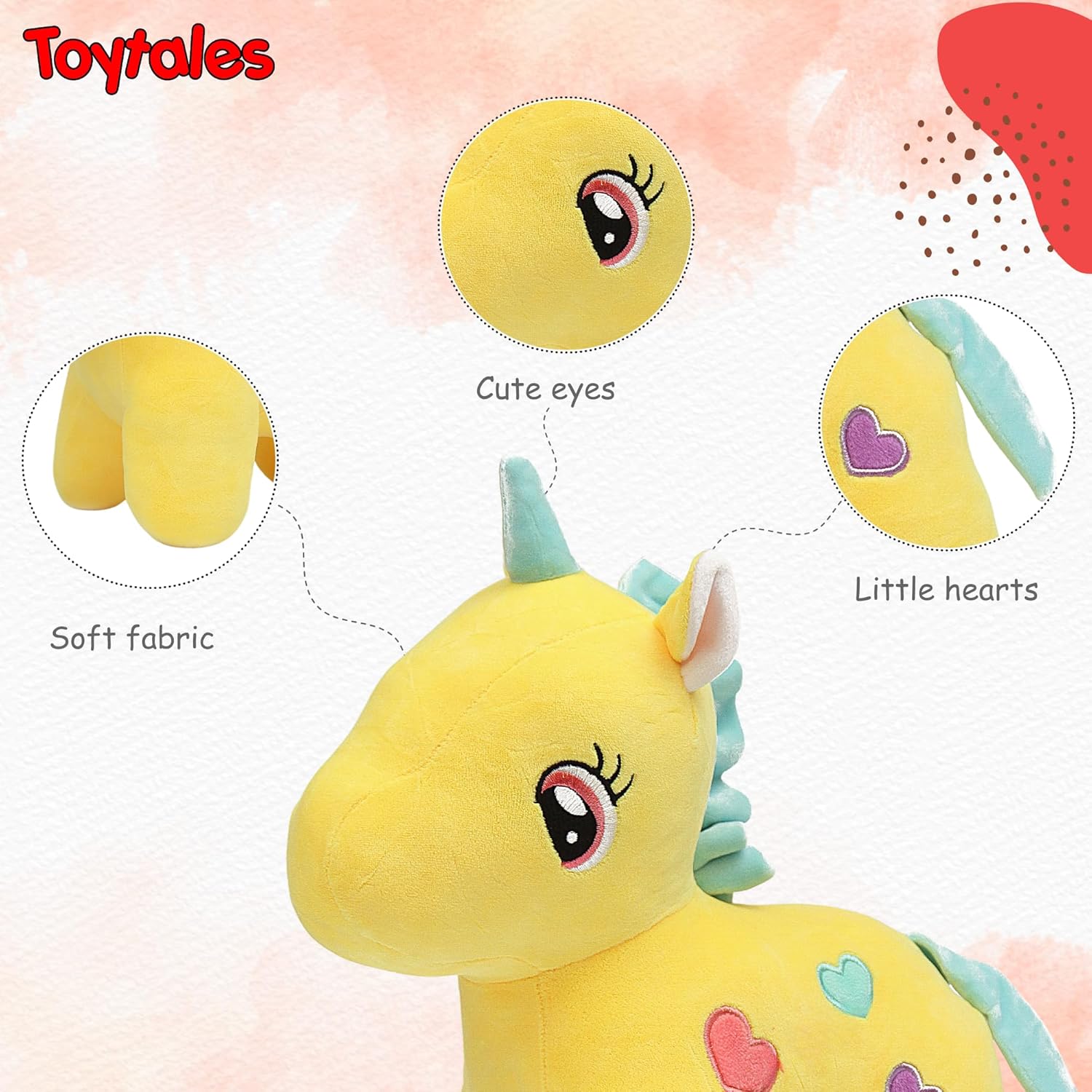 TOYTALES Unicorn Soft Toy 25cm Yellow Huggable Plush for Kids