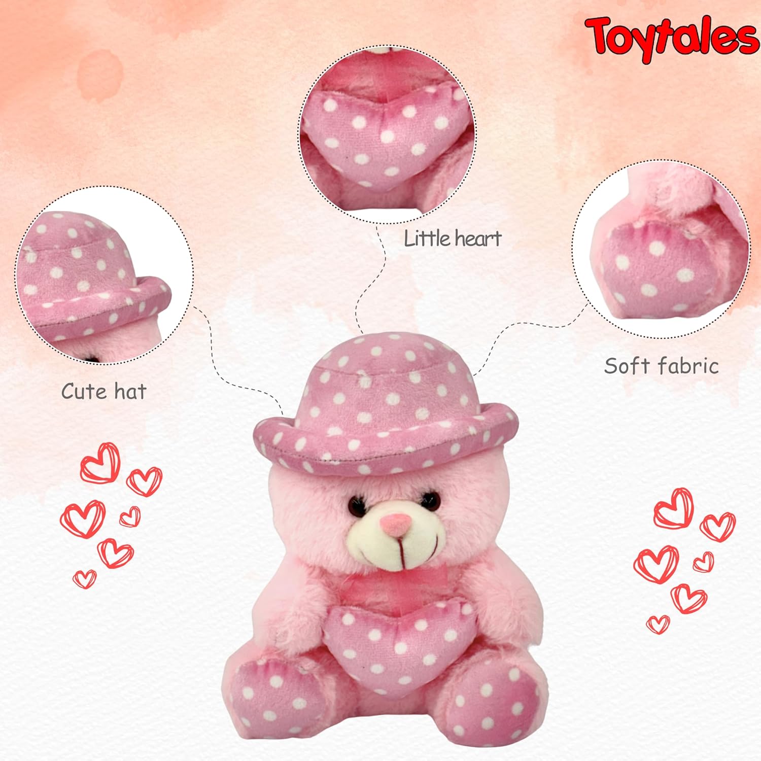 TOYTALES Pink Cap Teddy Bear – Soft 30CM Huggable Plush Toy For Kids