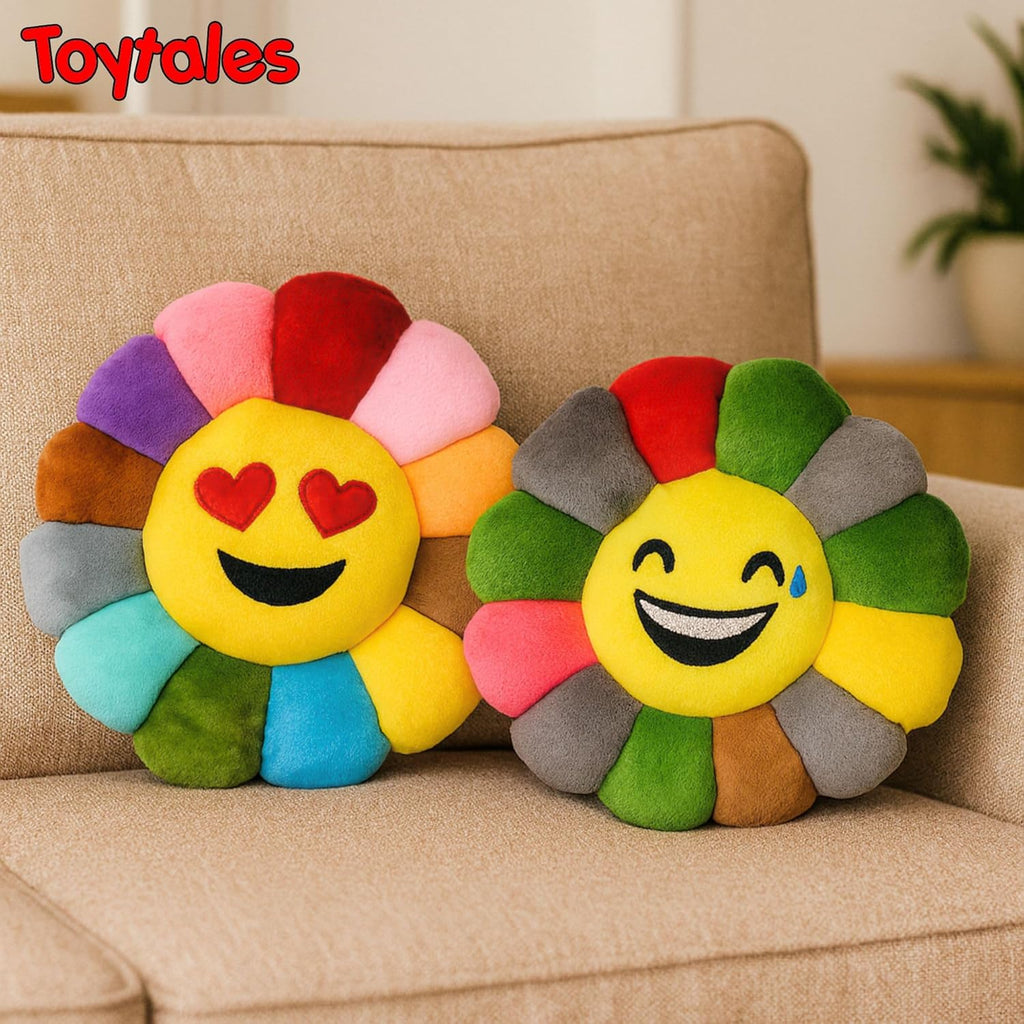 TOYTALES Emoji Flower Cushion Soft Plush Pillow With Colorful Petals (Assorted)