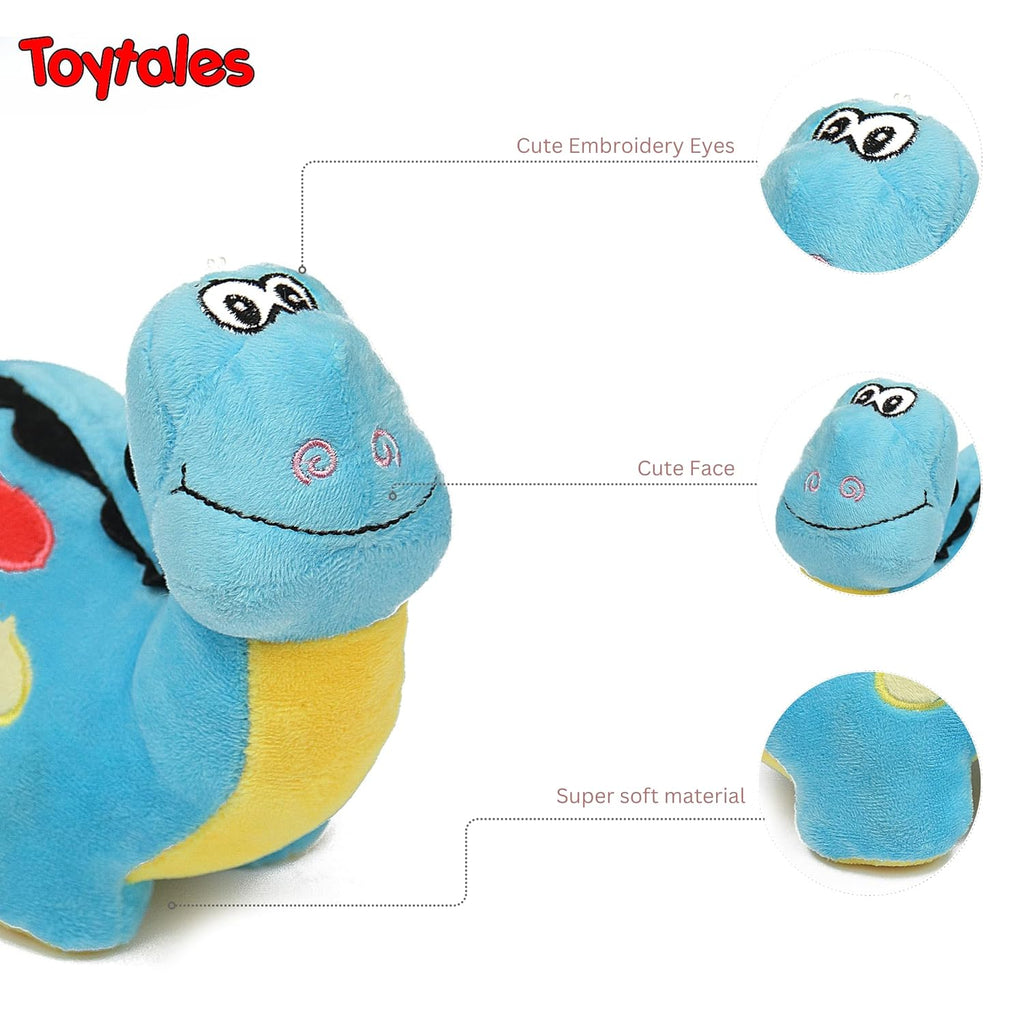 TOYTALES Blue Dino Plush Soft Toy Cute Stuffed Animal For Kids, 28CM