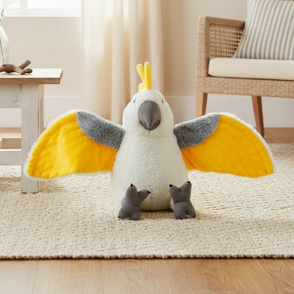 TOYTALES Cockatoo Parrot Plush Bird Soft Toy Stuffed Animal for Kids 25cm