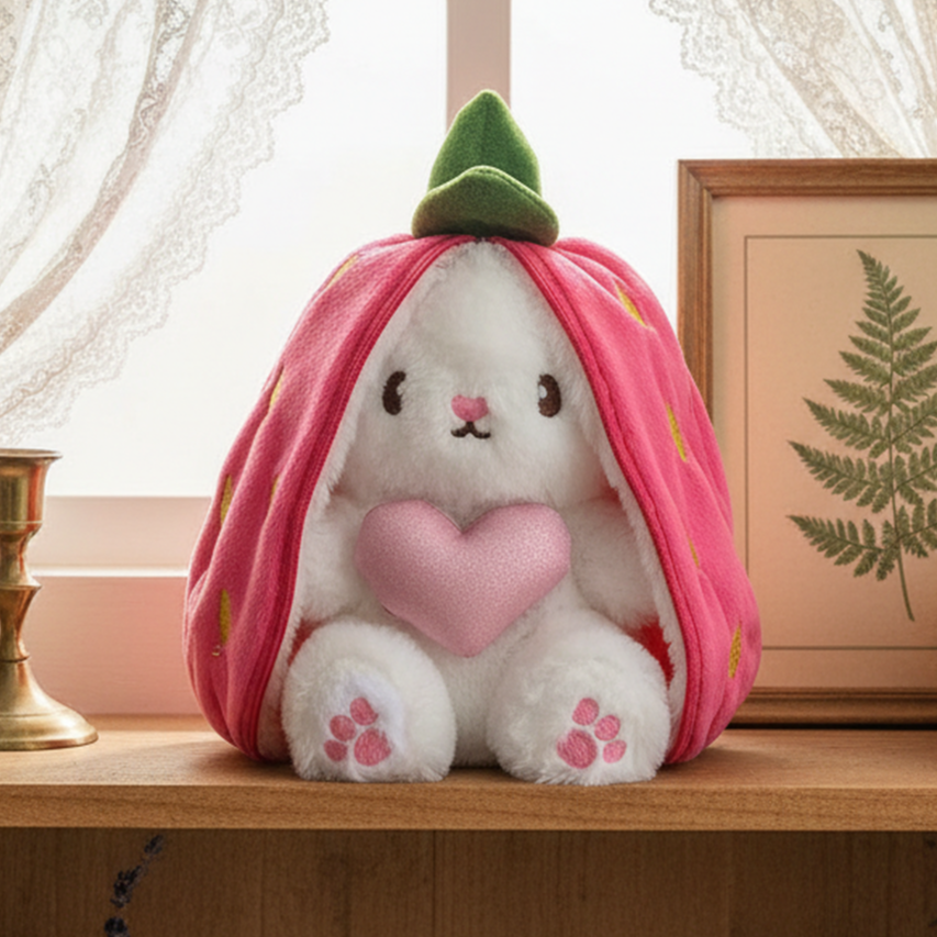 TOYTALES Reversible Bunny Rabbit Zipper Soft Toy 35cm Strawberry Carrot Plush