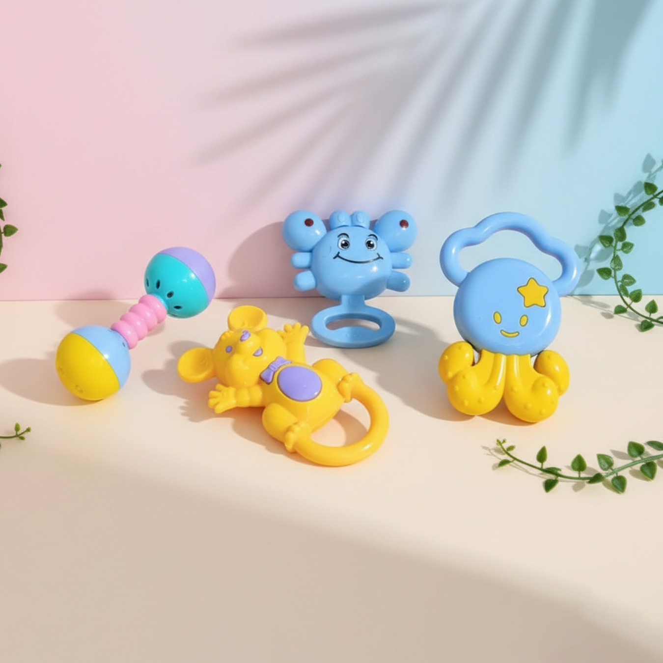 TOYTALES Baby Rattle and Teether Toy Set 4 Piece Sensory Toys for Newborns
