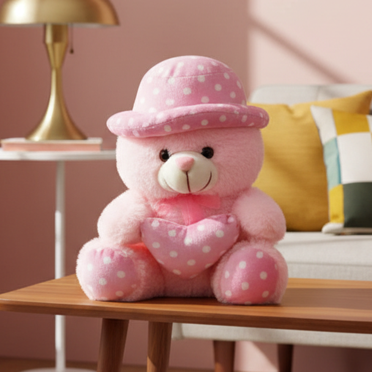 TOYTALES Pink Cap Teddy Bear – Soft 30CM Huggable Plush Toy For Kids